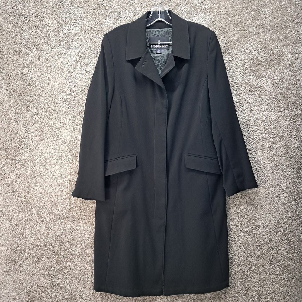 London Fog Womens Black Longline Trench Coat Jacket 143607-805 Medium M Regular